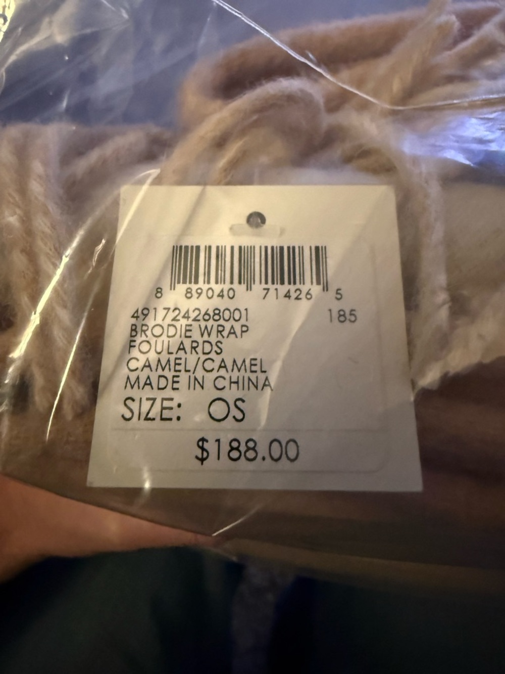 Club Monaco Brodie Wrap Foulards Camel Fringe Solid Fall Winter Women - Picture 4 of 5